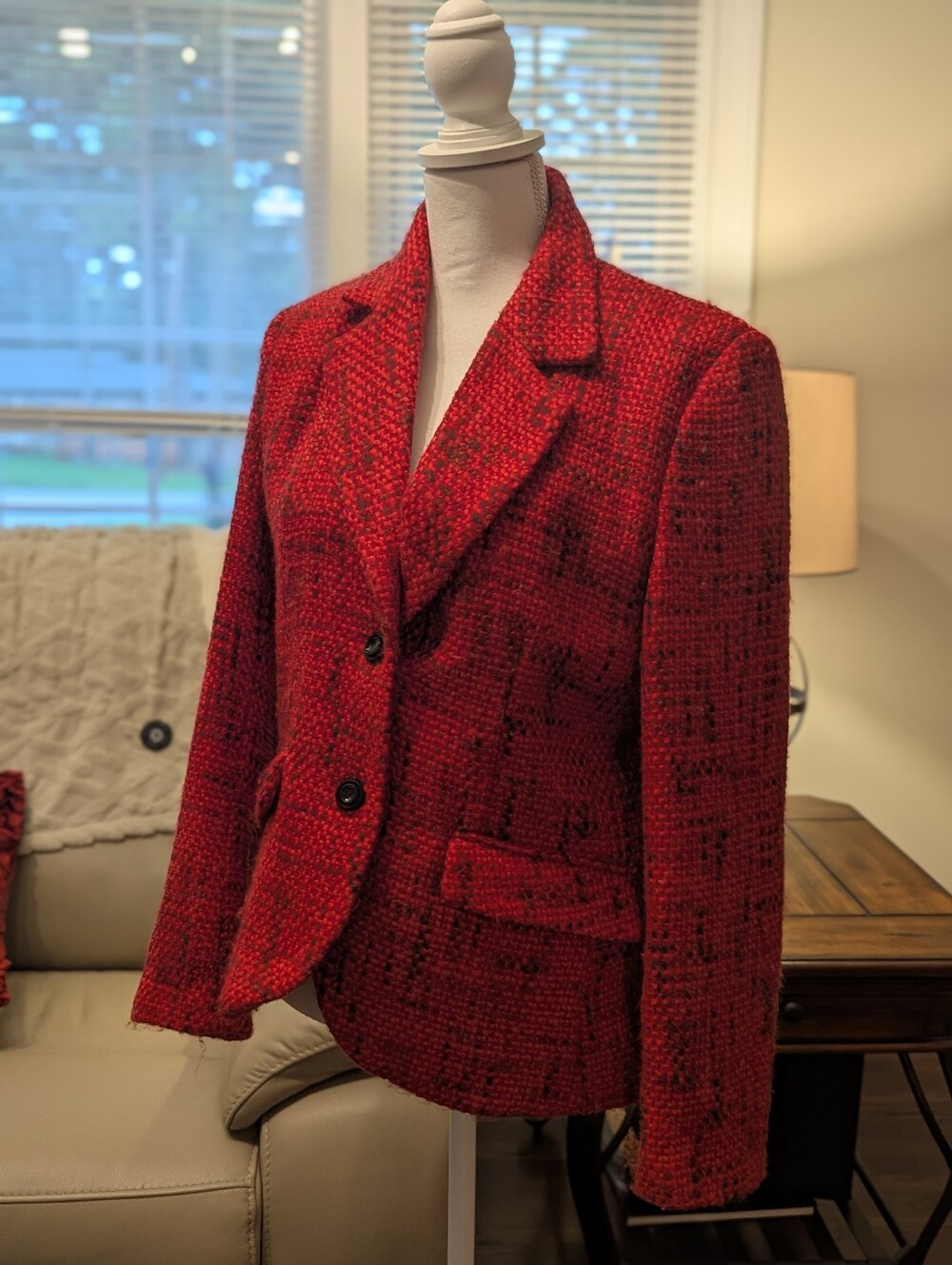 Bob Mackie Studio Red Tweed Wool Blend Blazer Jacket Size 12 EUC